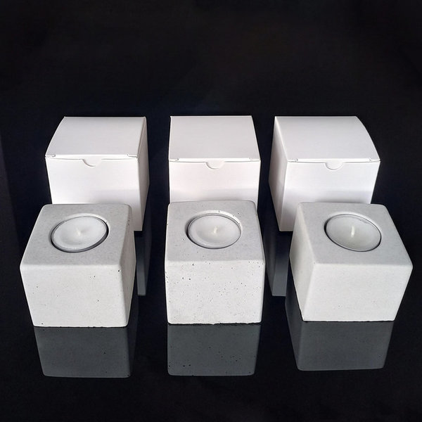 Teelichthalter / Kerzenständer 2in1 "Cube" aus Beton - 3er Pack - Geschenk-Set